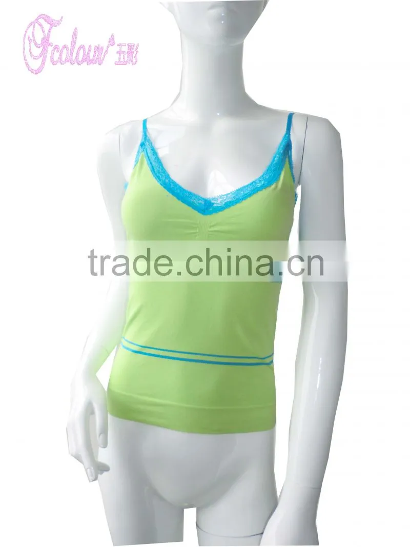 seamless camisole with spirl burr and blue stripe and lace