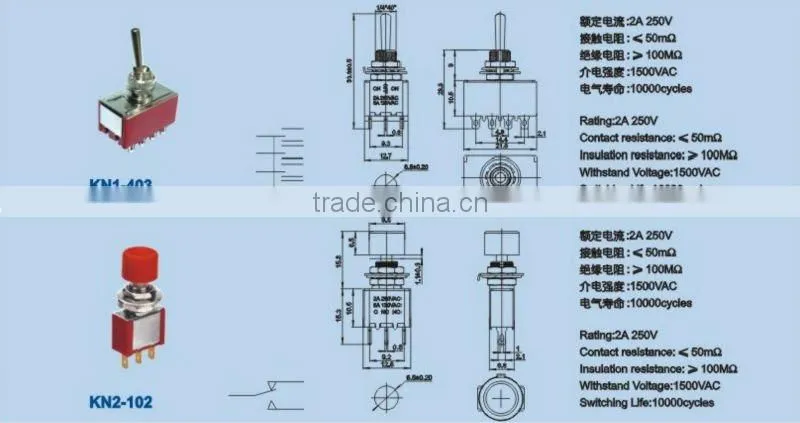 'KN3-103 ON and ON three pole toggle switch