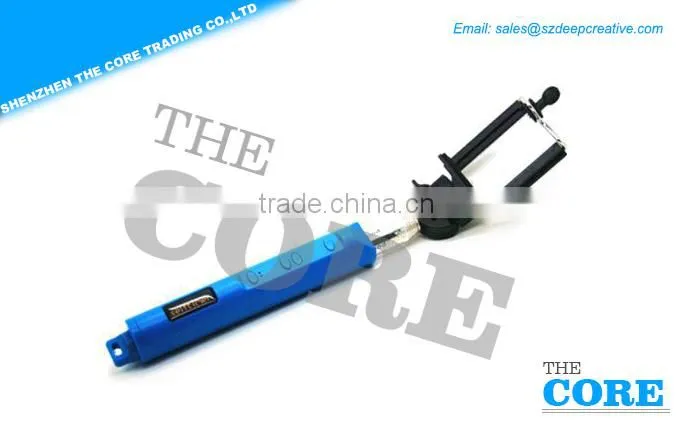 Blue color bluetooth monopod selfie stick with zoom button/wireless bluetooth selfie stick/cheap selfie stick