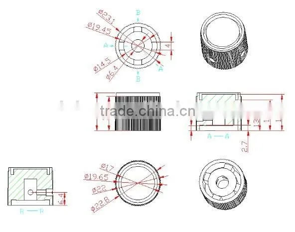 guitar round serrated point oven knob, double set screw