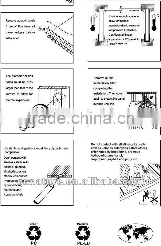 Polycarbonate hollow sheet sun sheet