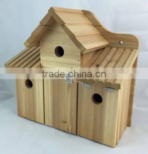 Unfinished Natural Wood Bird House with a link chain for hanging