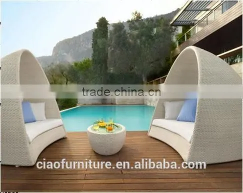 2014 modern design rattan round sun bed + outdoor bed