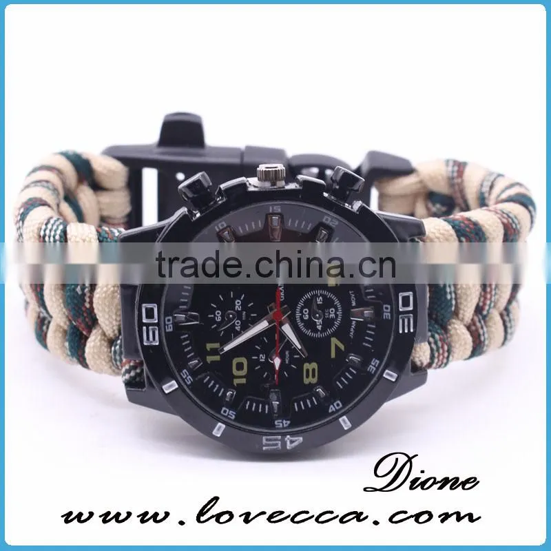 Multifunctional custom logo whistle firestarter buckle 550 paracord survival watch