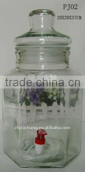 PJ02 hexagon clear glass beverage dispenser with stand