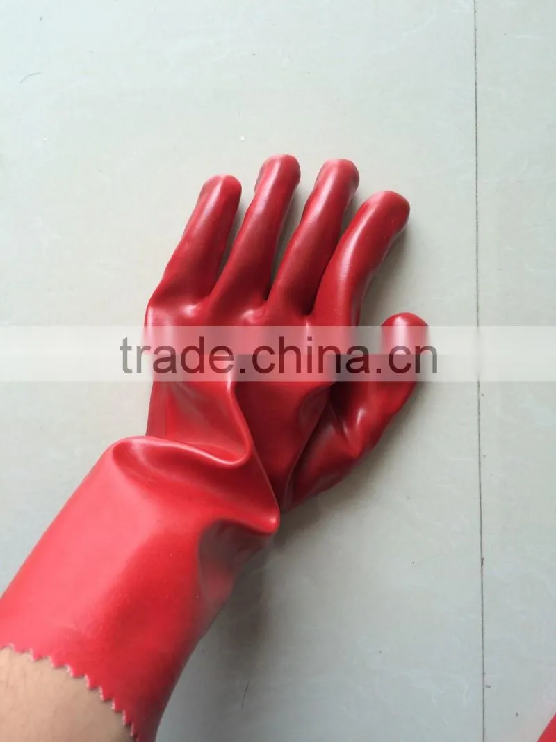 35CM lenth red industrial pvc gloves pvc coated glove