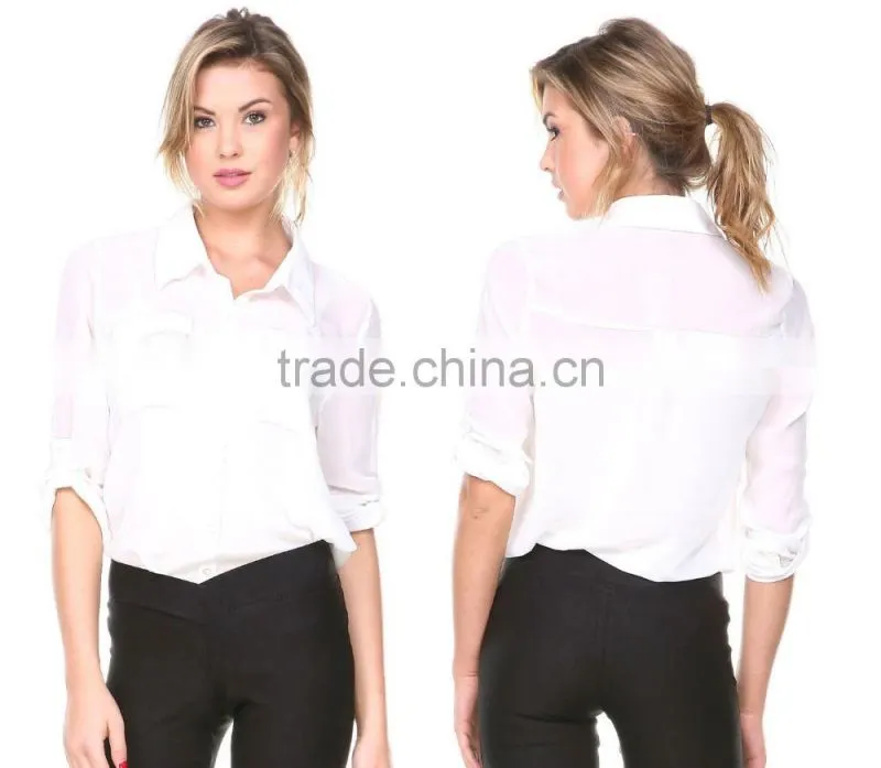 Latest Women Long Sleeve Loose Chiffon Casual Tops Button Down Shirt Ladies Blouse