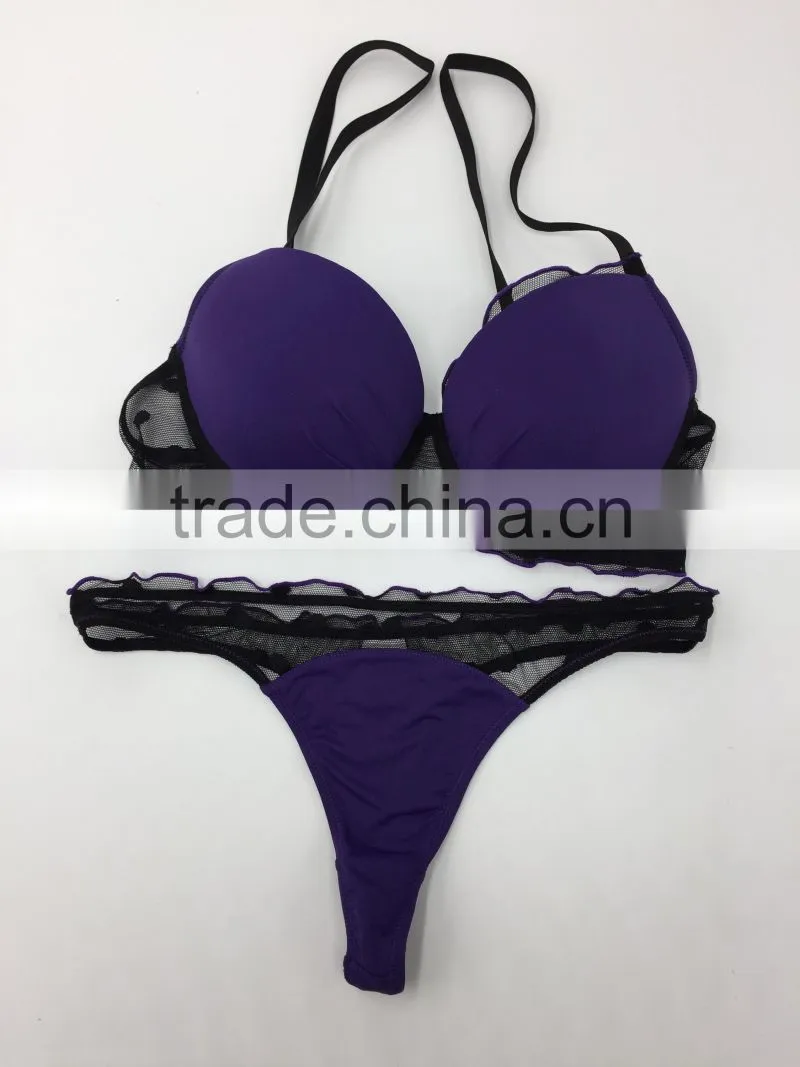 Sexy Purple bra set with Transparent Lace Purple Underwear and panties for women
