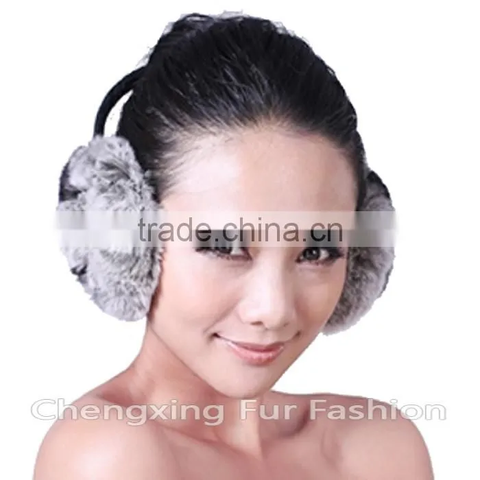 CX-EM-03P Women Funny Genuine Rex Rabbit Fur Floral Ear Muff