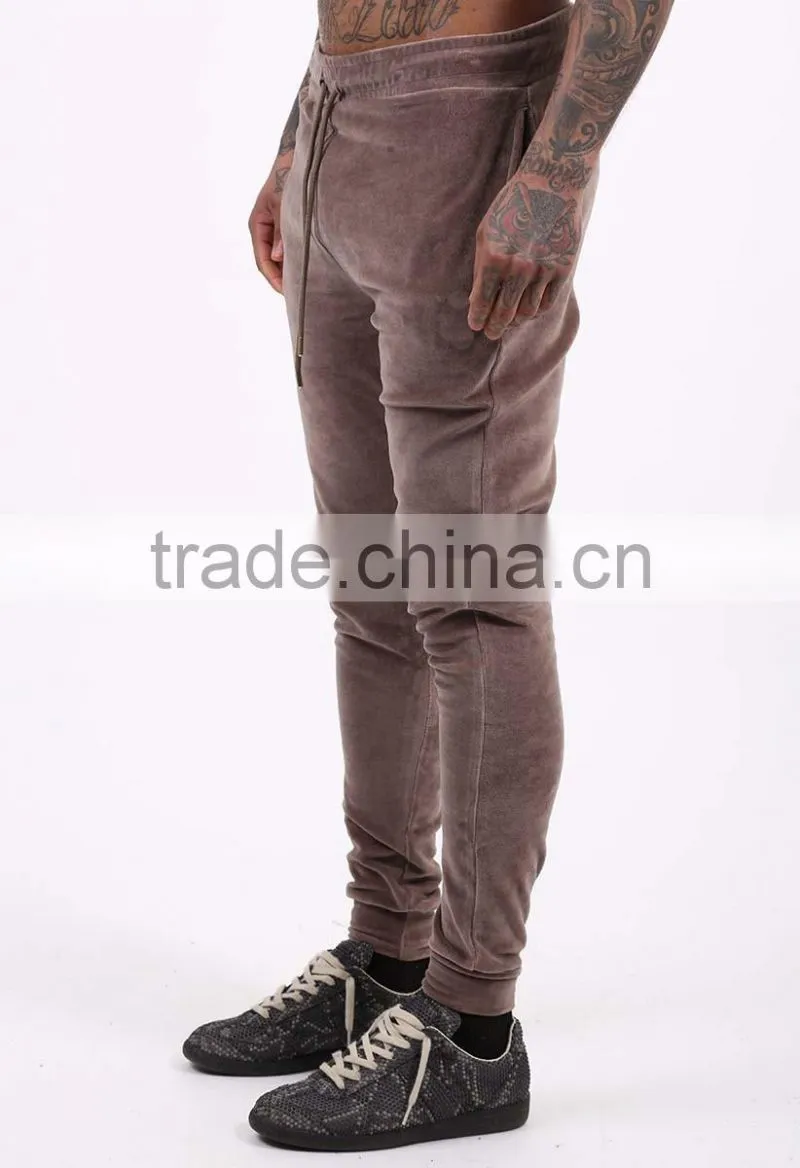 Custom velour tracksuit bottom slim fit velour pants wholesale in China