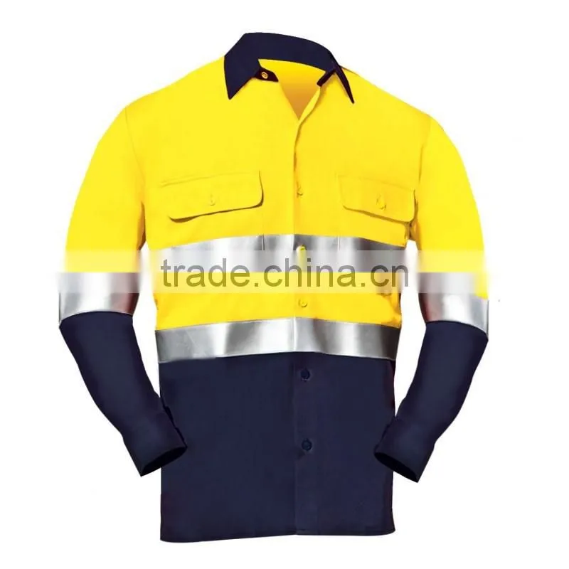Flame retardant Hi-vis indura ultrasoft fluorescent yellow reflective work shirts
