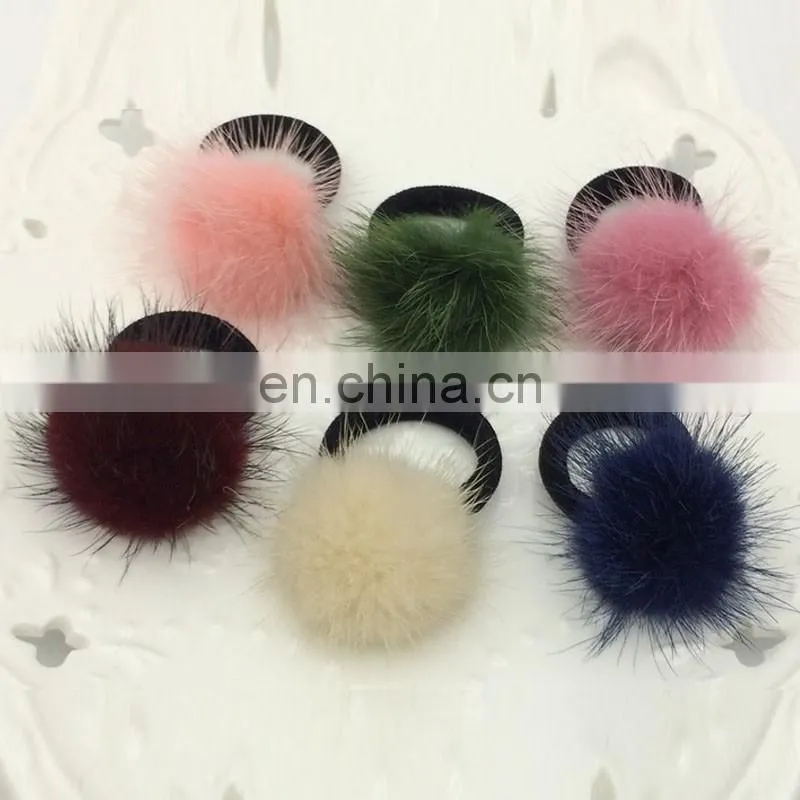 Cute small round mink fur ball hair accessory for kids girl decoration