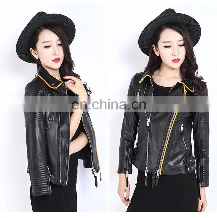 2017 Wholesale Women Real Leather Coat Lady Spring Overcoat
