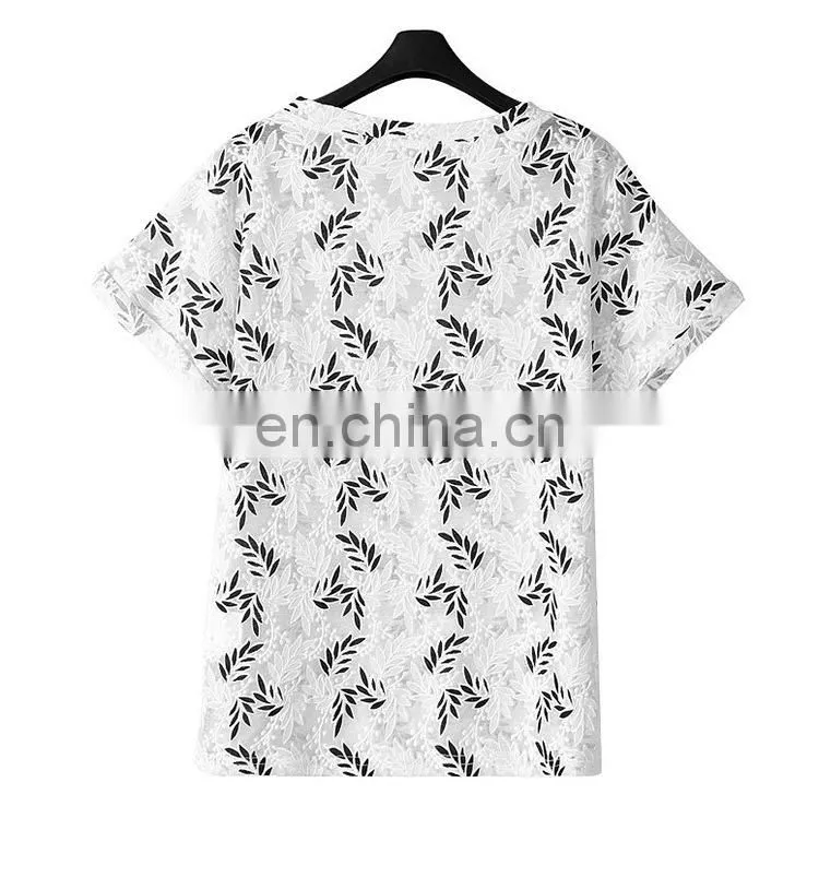 Women summer design black white lace bluse
