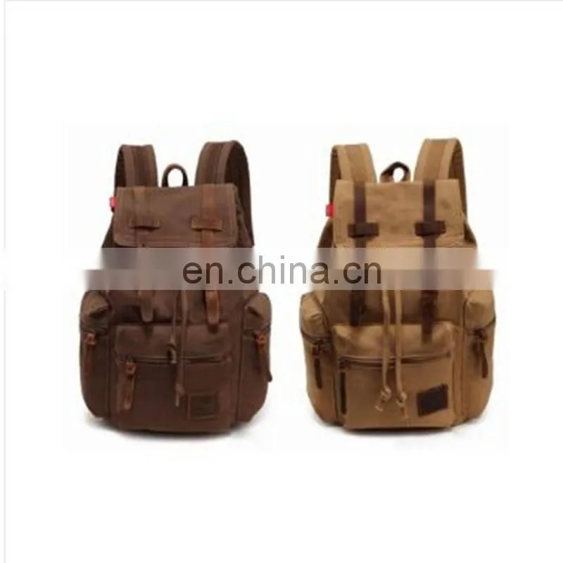 School bag 2015 hot new design style factory price Vintage Canvas Backpack Rucksack School Bag Satchel Hiking Shoulder Bag
