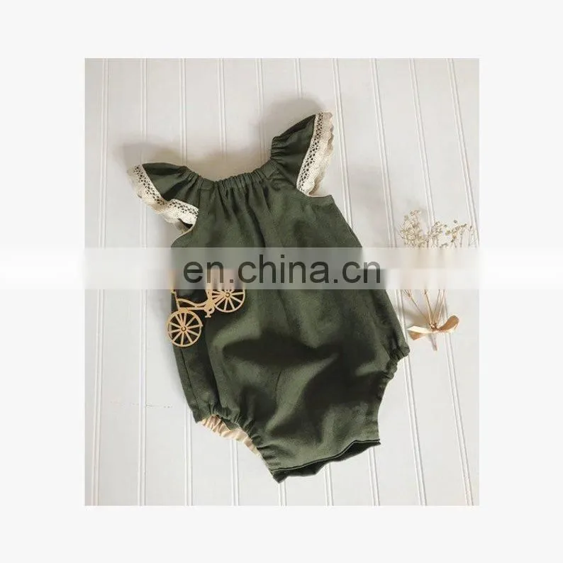 Wholesale Baby Fashion Cotton Clothes Baby Girls Princess Lace Ruffle Sleeve Linen Romper
