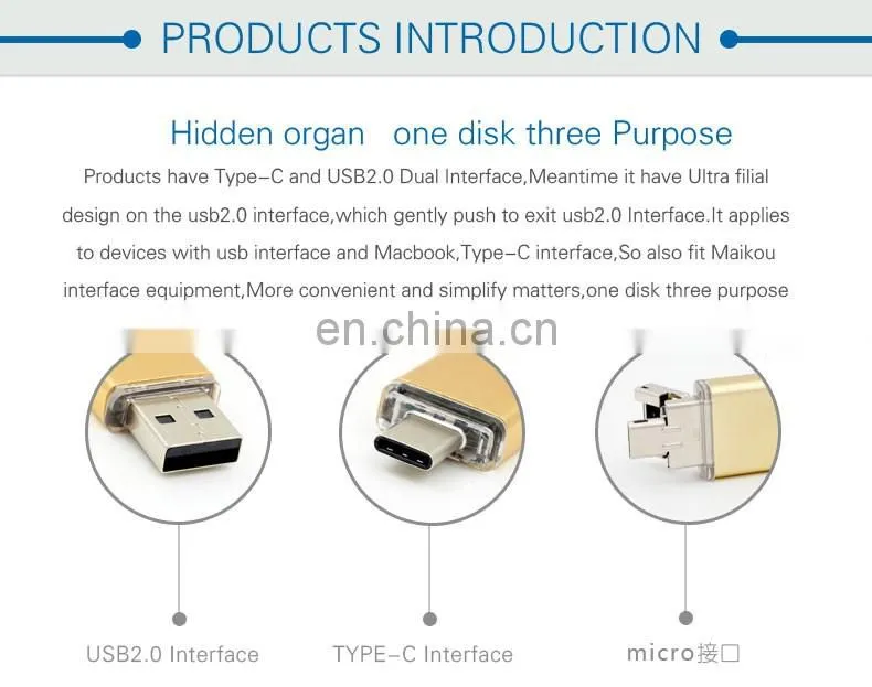 2018 Promotional 3 in 1 OTG functions USB 3.1 Hight speed Type c Usb Flash Drive for Apple Notebook Macbook and Letv Cell Phones