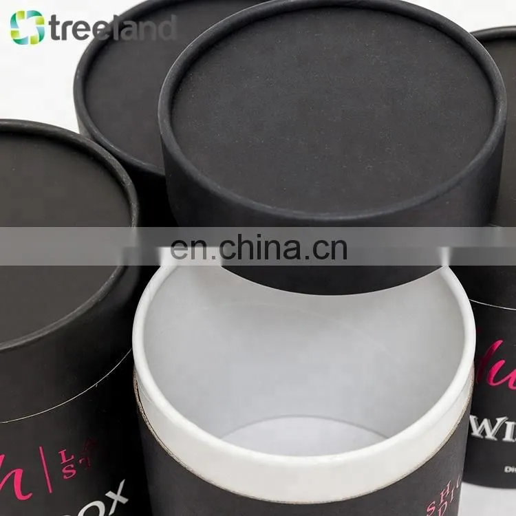 Elegant black cardboard paper tube package round black cardboard gift box paper tube for gift packaging