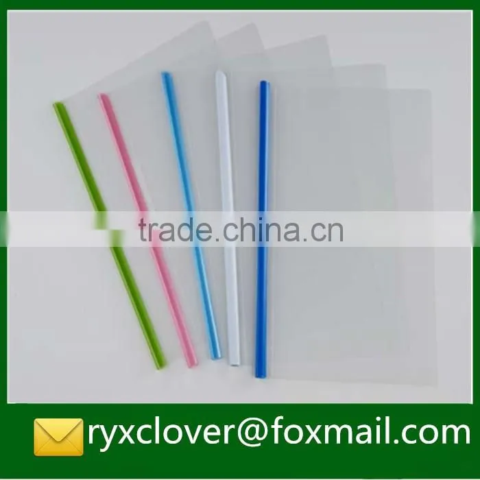 Plastic transparent report file folder with spine Q bar