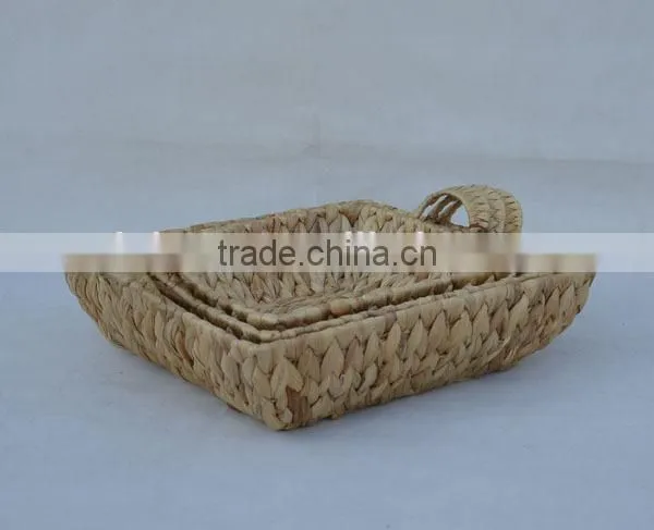 S/3 Square Water Hyacinth Woven Gift Tray with Handles