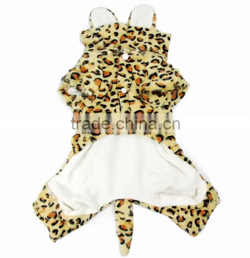 Hot Selling Autumn Winter Double Layer Velveteen Fleece Four Legs Style Leopard Pet Overcoat Dog Apparel