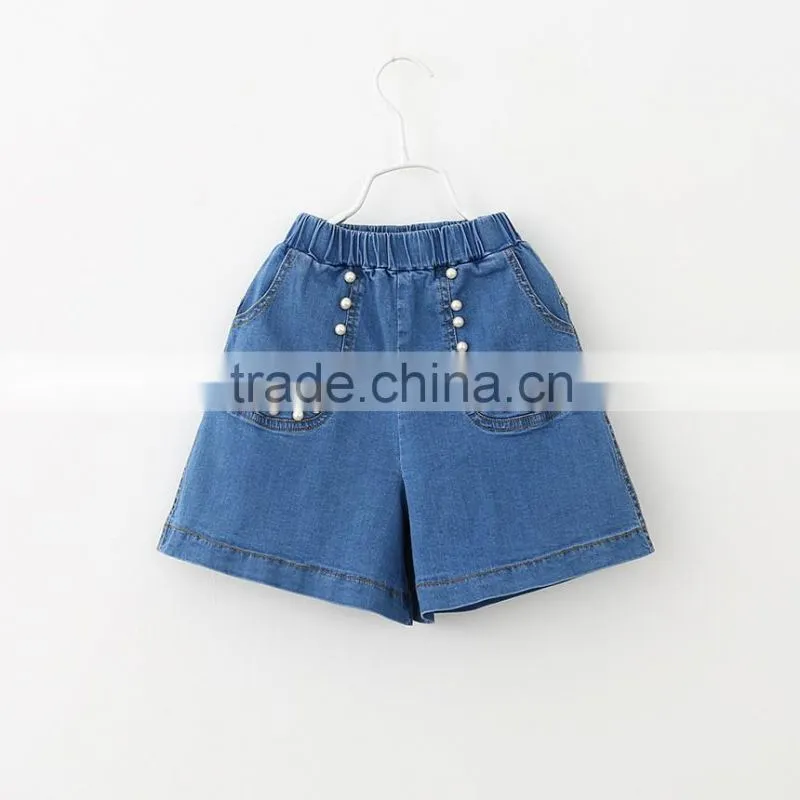 Girl Clothing Korean Cute Baby Girl Beaded Clothes Shorts 2016 New Summer Girl Pearl Pocket Jeans Lovely Girl Short Pants