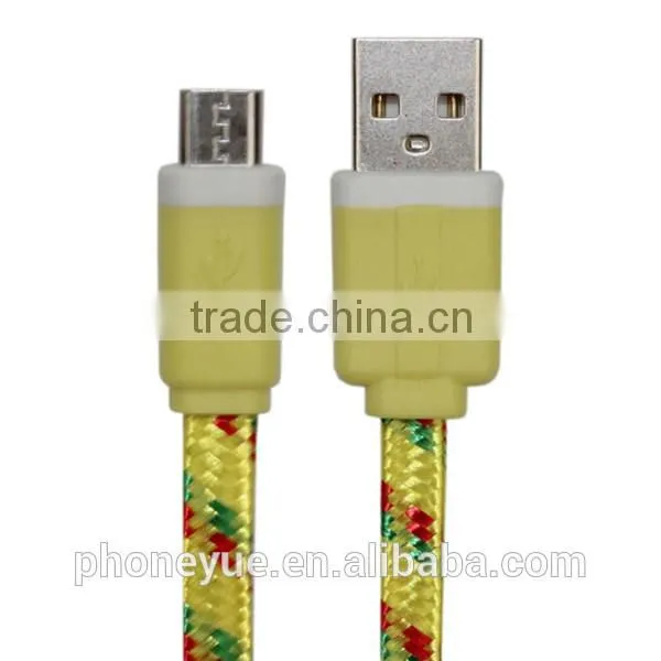 hot selling whole mix three colors micro braided usb charging cable