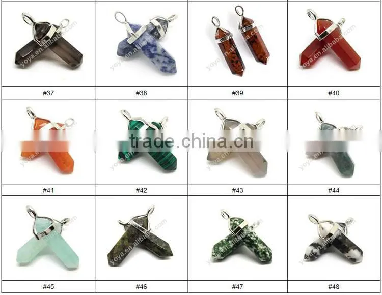 JF2251#60 Wholesale Rainbow Plated Natural Stone Point Pendants,Chakra Hexagonal Pendant