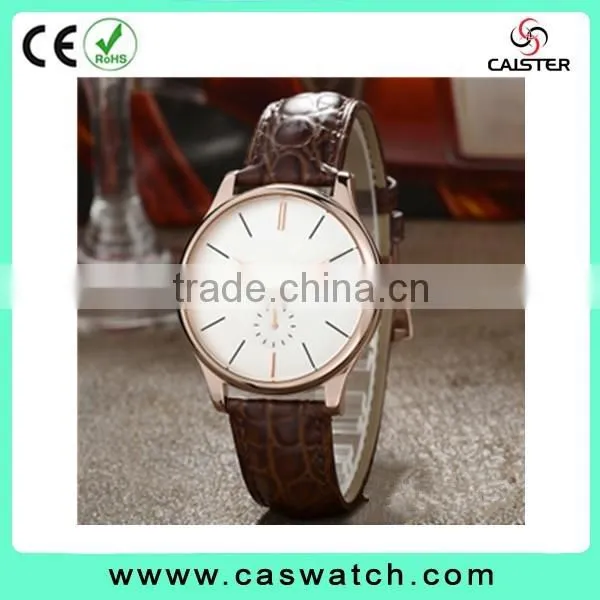 2016 classic design concise couple watch, crocodile texture leather watch, fancy couple watch with a small eye