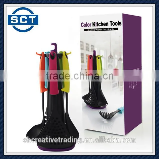 Kitchen Cooking Utensil Basic Essential Tool Set 5 Piece Multi Color Rainbow Hanging Non Stick