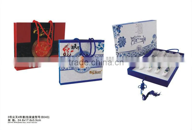 stainless stee ceramicl handl cutlery set gife box