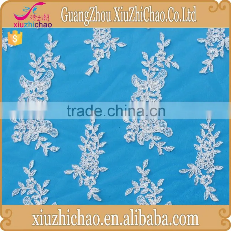 M0098 Embroidery Cord Mesh Floral Bridal Lace Fabric Evening Dress Fabric