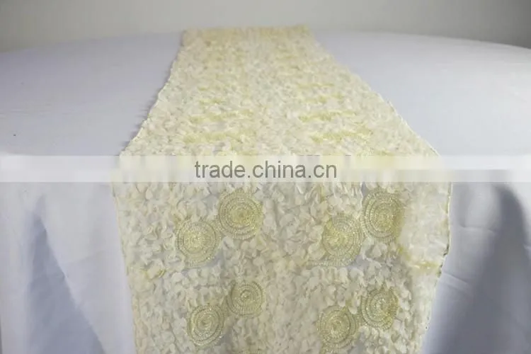 Fancy ivory ribbon chiffon linen table runner size