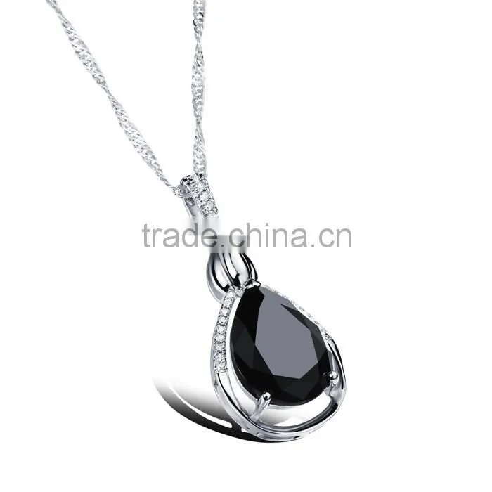 platinum plated copper zircon black stone pendant