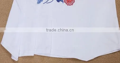 Folk embroidery show thin asymmetric hem with short sleeves in summer of Embroidery tshirts
