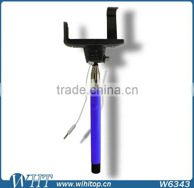New Designer Extendable Wired Selfie Stick Handheld Monopod Self-pole Built-in Shutter With Mount Clip Holder
