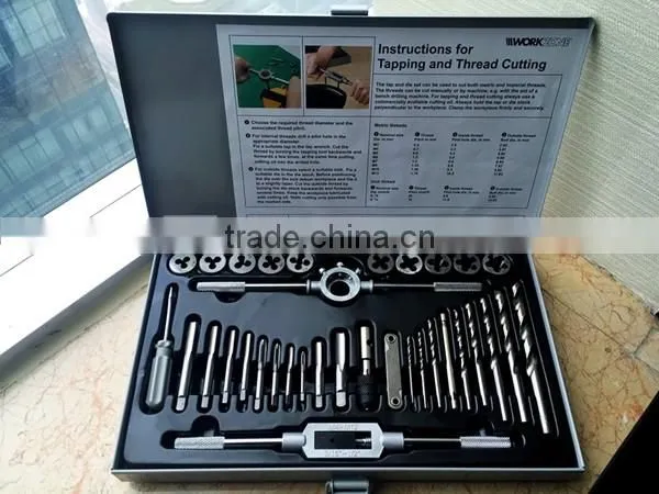 High quality BSP taps and dies and drill bit in metal box hand tool kit