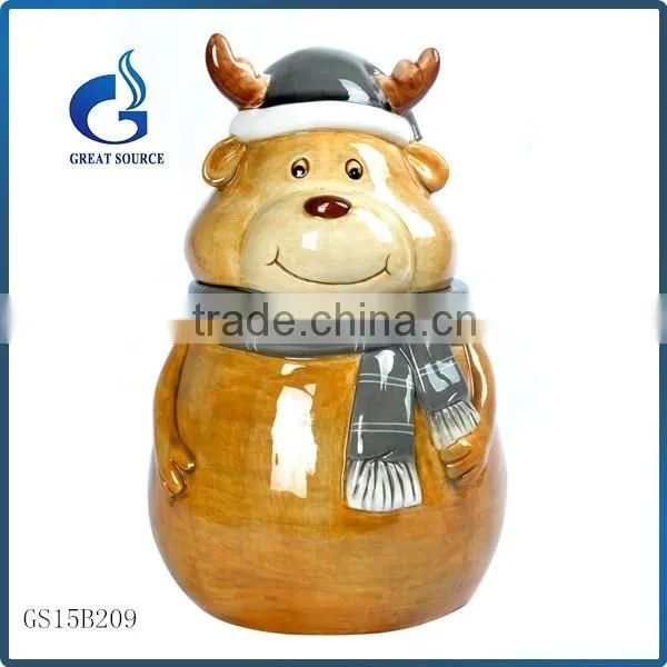 direct factory ceramic christmas reindeer cookie jars with lid