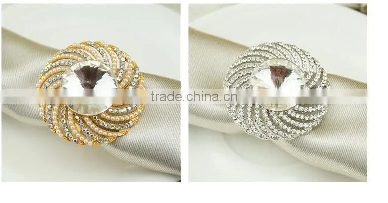 High quality gold silver alloy rhinestone napkin ring for wedding chair decoration