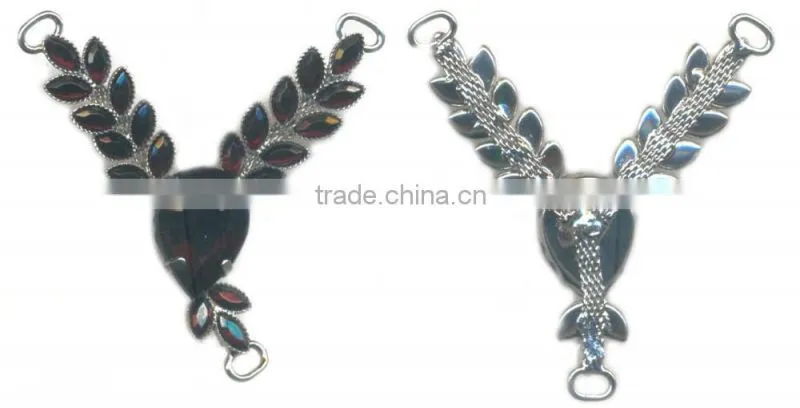 Fashion Black V Shape Acrylic Stone Connector Rhodium Metal Belt Buckle