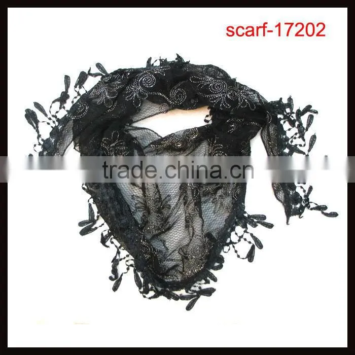 2014 triangle tassel black shiny sequined scarves