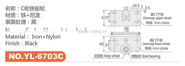 Iron plate hanging caster wheel for sliding door