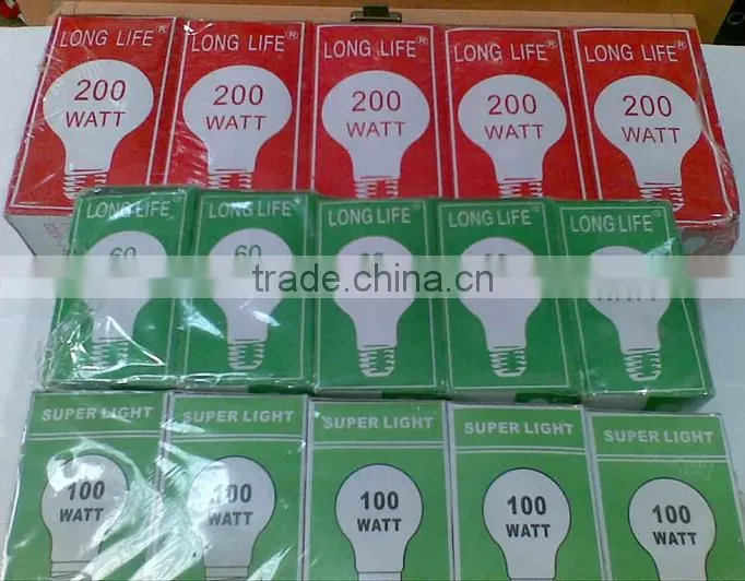 incandescent light bulb Long Life Bulbs 220V B22 E27 Clear bulb 60W 100W 200 WATT (Glowever)