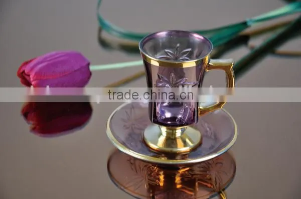 Glass golden/silver/copper plated cup saucer set