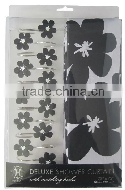 plant design polyester shower curtain with resin hooks