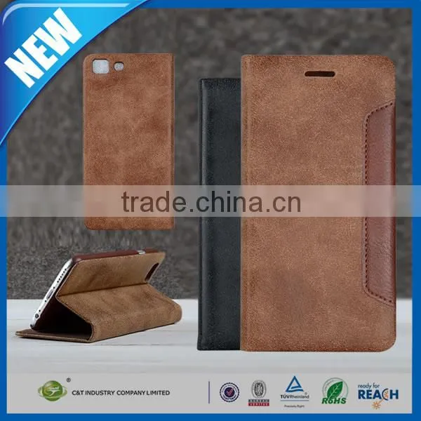 C&T Brown wallet leather flip case for lava pixel v1