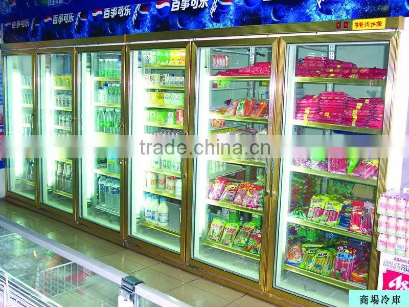 Supermarket display cold room with heated glass doors