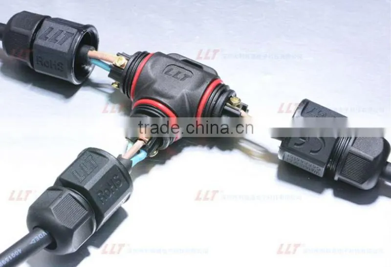 2 pin 3 pin IP67 solderless screw terminal waterproof T connector