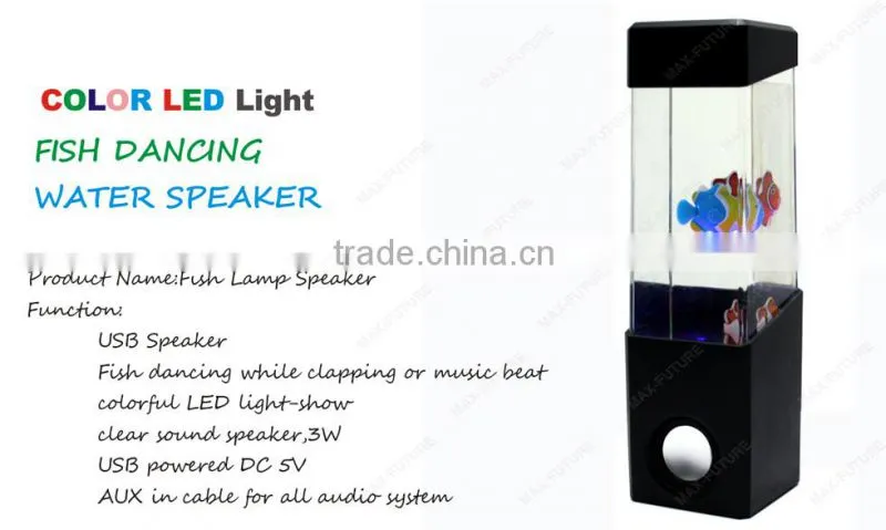 Hot sales led dancing water show speaker with small aquarium, LED Water Light Speaker with dancing fish