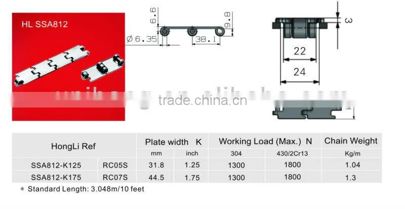 stainless steel conveyor chain SSA812